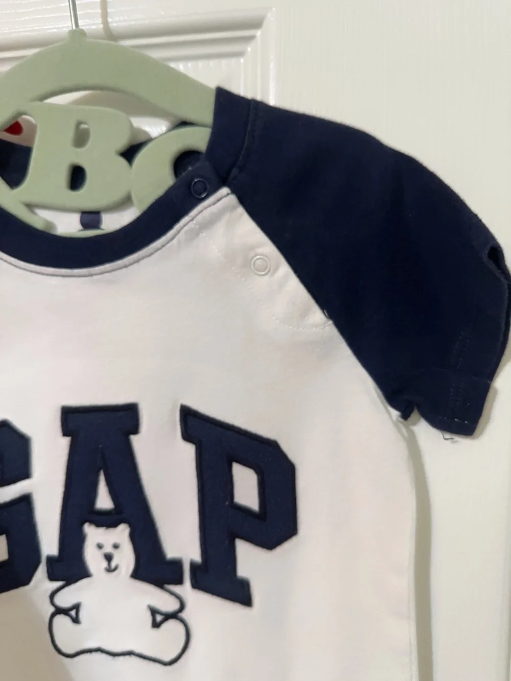 GAP White and Navy Baby One-Piece Bodysuit